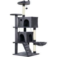 PawHut 140cm Large Cat Tree Tower with Sisal Scratching Posts, Cat Houses, Plush Perches, Hammock, Ladder, Dark Grey