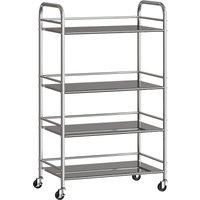 HOMCOM 4 Tier Stainless Steel Kitchen Storage Trolley with Adjustable Shelves - Silver