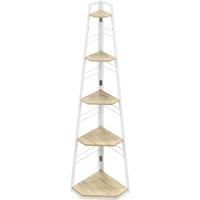 HOMCOM 5-Tier Corner Shelf - Natural Wood Finish