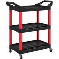 3-Tier Tool Trolley on Wheels, Plastic Mobile Service Utility Cart, Black & Red