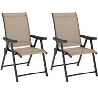 Outsunny 2PCS Folding Chair w/ Breathable Mesh Fabric Seat, Brown