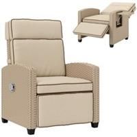 Outsunny Rattan Garden Recliner Sun Lounger w/ Flip Table, Yellow/Beige