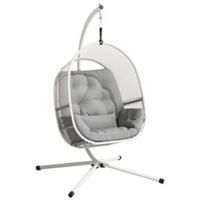 Outsunny Hanging Egg Chair with Stand, Cushions for Garden, Light Grey