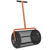 Outsunny Compost Spreader, 24" Peat Moss Spreader with Height Adjustable T Shaped Handle and Metal Mesh Basket, Garden Spreader for Seeding, Spreading Manure, Orange