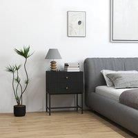 HOMCOM Modern Bedside Table with 2 Drawers for Bedroom, Black, Black