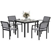 Outsunny 5 Piece Garden Furniture Set with 4 Stackable Armchairs, Grey