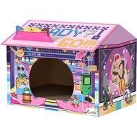 PawHut 2 in 1 Gaming Style Cardboard Cat House with Scratching Board & Catnip for Indoor Cats, Pink