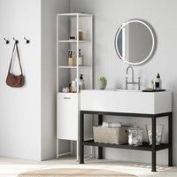 HOMCOM Tall Bathroom Cabinet, Slim Bathroom Storage Cabinet with 3 Open Shelves and Adjustable Shelf, Freestanding Storage Cupboard, 33 x 33 x 185 cm, White