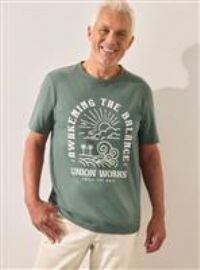 UNION WORKS Green Wave Graphic Crew T-Shirt XXXL