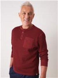 UNION WORKS Dark Red Waffle Henley T-Shirt S