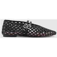 Office Double Strap Weave Ballerinas - Black