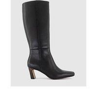 Office Kallie Set Back High Heel Leather Knee Boot - Black