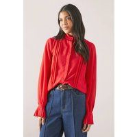 Womens Ruffle Neck Pleat Detail Blouse