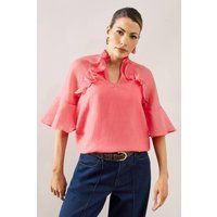 Womens Organza Ruffle Â¾ Sleeve Blouse