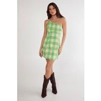 Gingham Asymmetric Neck Tailored Dress