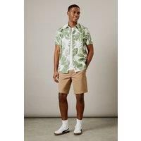 Mens Khaki Leaf Print Short Sleeve Shirt - Xxl