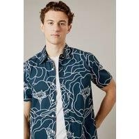 Mens Navy Sketch Floral Short Sleeve Shirt - Black - S