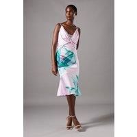 Lace Insert Satin Fitted Dress
