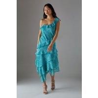 Petite Chiffon Asymmetric Hem Ruffle Midi Slip Dress