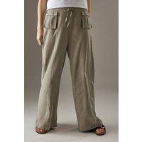Warehouse Women's Peach Satin Utility Pocket Wide Leg Trousers in Grey | Size: 10