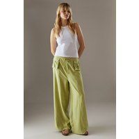 Warehouse Women's Peach Satin Utility Pocket Wide Leg Trousers in Apple Green | Size: 12