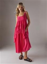 WAREHOUSE Chiffon Ruffle Tier Smock Midi Sundress 6