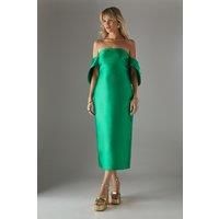 Structured Puff Sleeve Bardot Midi Dress