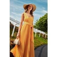 Lisa Tan Polo Pleated Cotton Belted Midi Dress