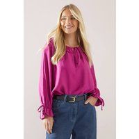 Womens Petite Viscose Linen Ruffle Blouse