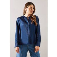 Womens Viscose Mix Satin Collarless Overhead Shirt
