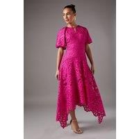 Lace Hanky Hem Puff Sleeve Dress