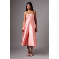 Coast Women's Petite Pleated Twill Midi Dress With Sweetheart Neckline in Peach | Size: 4