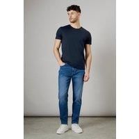 Mens Mid Wash Stretch Tapered Fit Jeans - Mid Blue - 30S