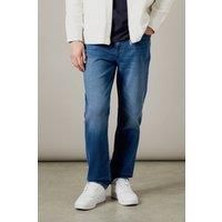Mens Mid Wash Stretch Straight Fit Jeans - Mid Blue - 30R