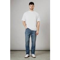 Mens Vintage Wash Stretch Straight Fit Jeans - Dark Blue - 30R