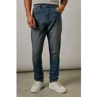 Mens Vintage Wash Stretch Slim Fit Jeans - Dark Blue - 34S