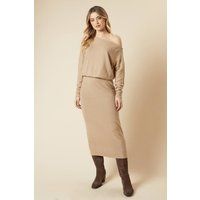 Womens Brushed Slash Neck Midi Dress