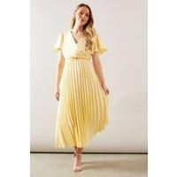 Belted Satin Pleated Midaxi Dress