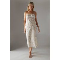 Warehouse Women's Georgette Lace Trim Bias Midi Skirt in Floral | Size: 14