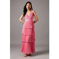 Pleated Tiered Plunge Neck Dress