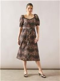 WALLIS Leopard Button Through Puff Sleeve Midi Dress 8