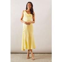 Wallis Women's Satin Asymmetric Midaxi Dress in Yellow | Size: 16