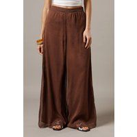 Warehouse Women's Chiffon High Waisted Wide Leg Trousers in Chocolate | Size: 8