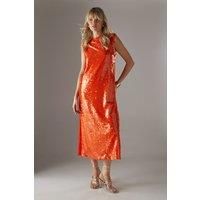 Sequin Shoulder Pad Sleeveless Column Midi Dress