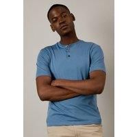 Mens Mid Blue Grandad Neck T-Shirt - Xl