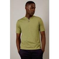 Mens Khaki Grandad Neck T-Shirt - L