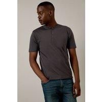 Mens Dark Grey Grandad Neck T-Shirt - L