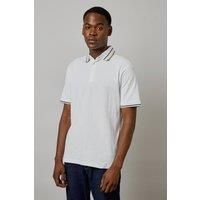 Mens White Jacquard Collar Button Polo Shirt - Xxl