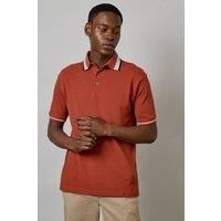 Mens Orange Jacquard Collar Button Polo Shirt - L