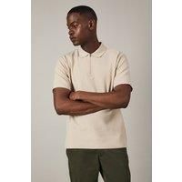 Mens Off White Textured Zip Neck Polo Shirt - Xxl
